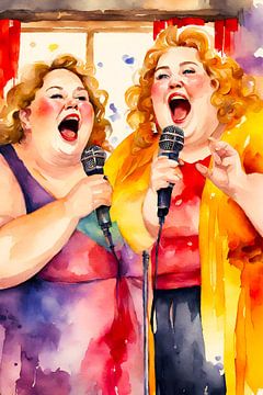 2 femmes sociables chantent au karaoké sur De gezellige Dames