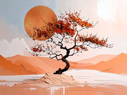 Minimalistische japanische Berglandschaft