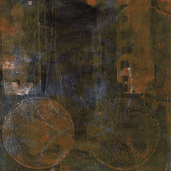 Modern abstract art. Organic shapes in rust, brown, blue and dark mustard. by Dina Dankers