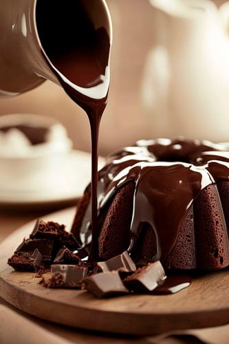 Chocoladetaart met vloeibare saus