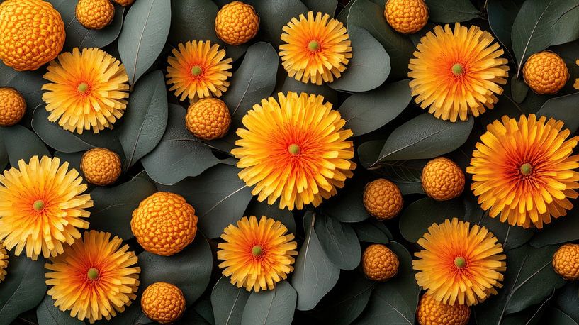 "Goldene Harmonie: Eleganz aus Blumen und Zitrusfrüchten" von fredi arlangga