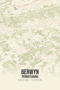 Carte ancienne de Berwyn (Pennsylvanie), USA. sur Rezona