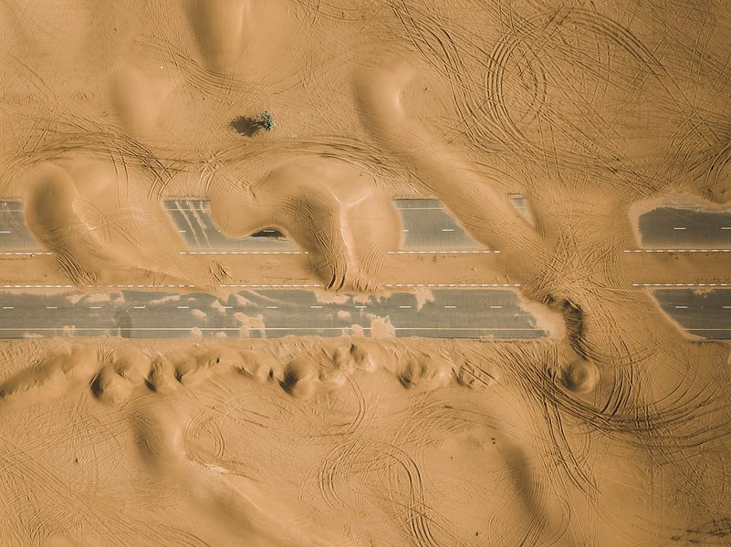 Verlassene Straße in der Wüste von Dubai von Michiel Dros
