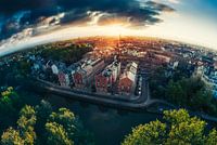 Fuerth : Promenade des banques et maisons de la kisskald au lever du soleil