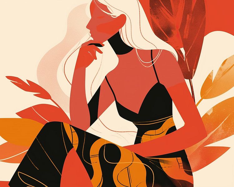 Femme en robe noire avec des feuilles d'oranger par La collection ARTEO