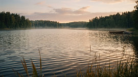 Het serene, mistige meer bij zonsopgang van Markus Gann