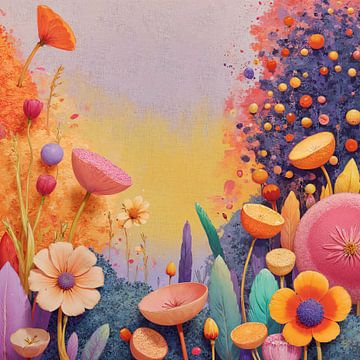 Droombloesemtuin in de lente - Pop surrealisme schilderij van FRESH Fine Art