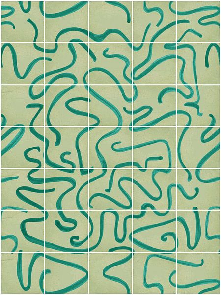 Modern and abstract lines on a tile pattern, seige - green by Mijke Konijn