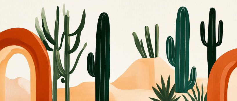 Cactus landscape in soft earthy tones by Poster Art Shop