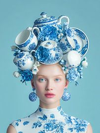 Surrealistisches Porträt mit Delfter Blau