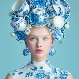 Surrealistisches Porträt mit Delfter Blau von But First Framing