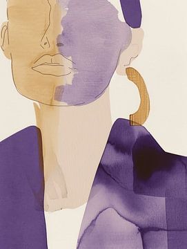 Modern abstract portret in paars, aquarel van Carla Van Iersel