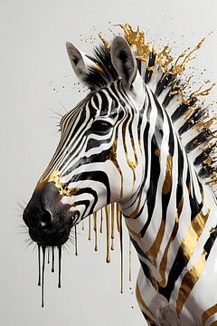 Zebra in Golden Gloss and Elegance by De Muurdecoratie