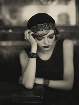 Black-and-white portrait, retro