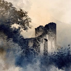A romantic ruin in a misty landscape by BowiScapes - Fine Art and Urban Wall Art