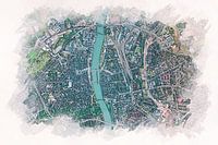 Maastricht von oben im Aquarellstil