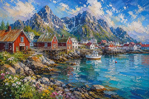Skudeneshavn in Noorwegen, een impressionistisch schilderij.