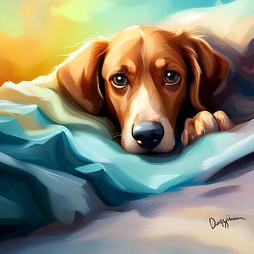 Hund auf Decke liegend - Dean Crouser-Stil von Betty Maria Digital Art