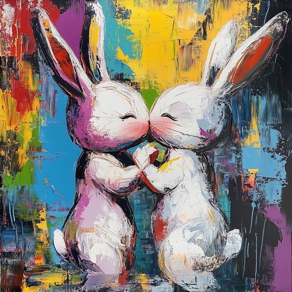 Abstracte kussende konijnen van TheXclusive Art