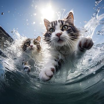 Splashing, cute kittens by Heike Hultsch