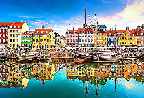 Farbenfrohe Spiegelungen im Hafen