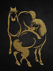 Golden Japanese Horses sur Marja van den Hurk