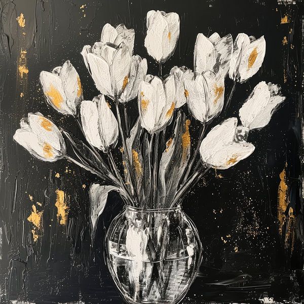 Weiße Tulpen, schwarze Nacht von Vlindertuin-Art