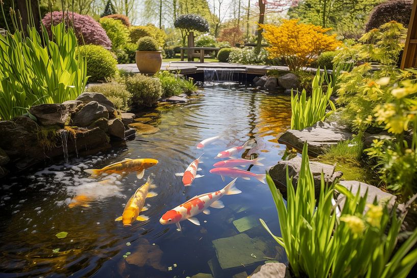 Bassin avec poissons dans le jardin printanier japonais par Animaflora PicsStock
