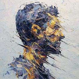 Mens die oplost in chaotische lijnen: abstracte, surrealistische conceptkunst van Aden Pink Studio