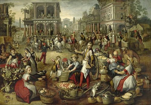 Place du marché, avec la flagellation en arrière-plan, Ecce Homo et le port de la croix, Joachim Bue