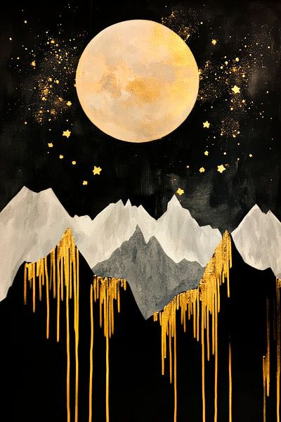 Golden moon over snow-covered mountains by Poster Art Shop