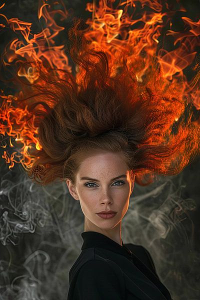 Studio Portrait Frau mit Feuer von Egon Zitter
