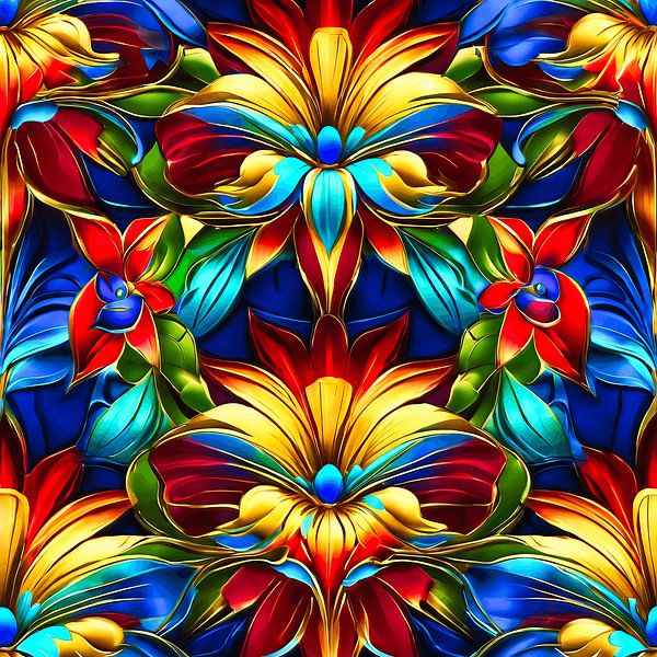 Moderne bloemen in geel en blauw van The Photo Artist