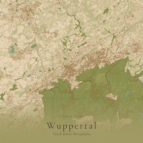 Historische Landkarte von Wuppertal, Deutschland