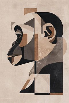 Abstrakter kubistischer Affe in Sepiatönen von De Muurdecoratie