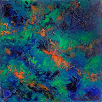 Abstract olieverf schilderij, natuur, minimalisme, groen en blauw van BowiScapes abstract en digitale kunst
