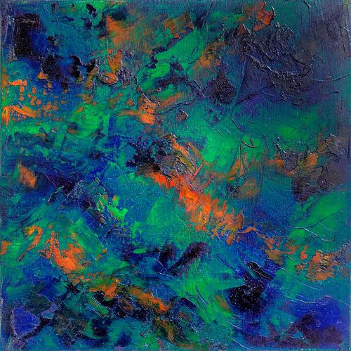 Abstract olieverf schilderij, natuur, minimalisme, groen en blauw