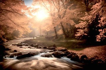 Stromende rivier door herfst bos van TrishaVDesigns