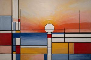 Sonnenuntergang im Stil von Piet Mondrian von De Muurdecoratie