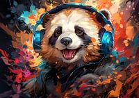 Grappige panda luistert naar muziek