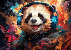 Le panda rigolo écoute de la musique