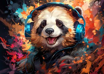 Grappige panda luistert naar muziek