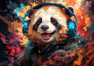 Grappige panda luistert naar muziek