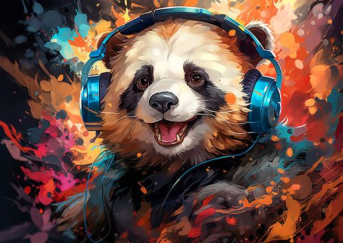 Grappige panda luistert naar muziek