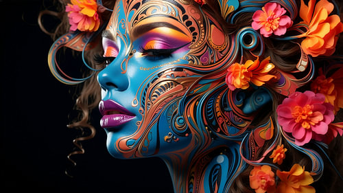 Brazilian beauty wearing a carnival mask against a black background