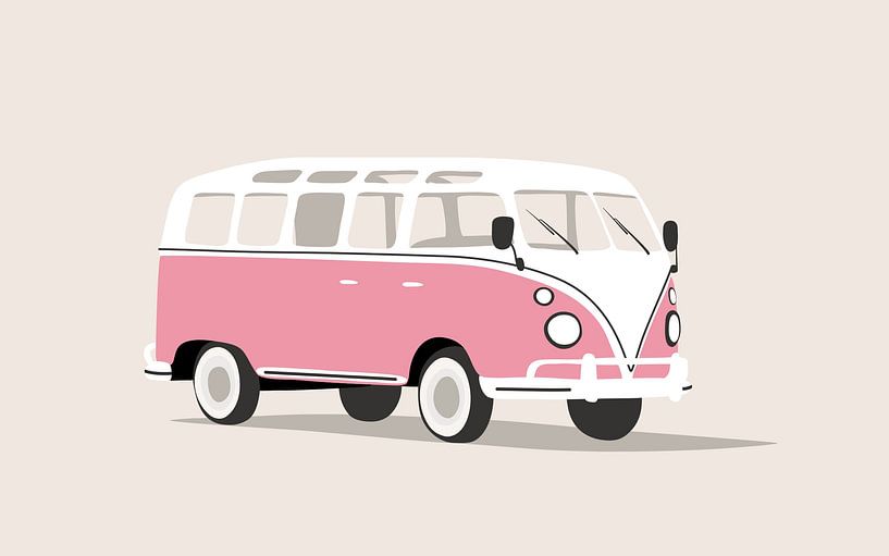 Roze volkswagen busje van Studio Miloa