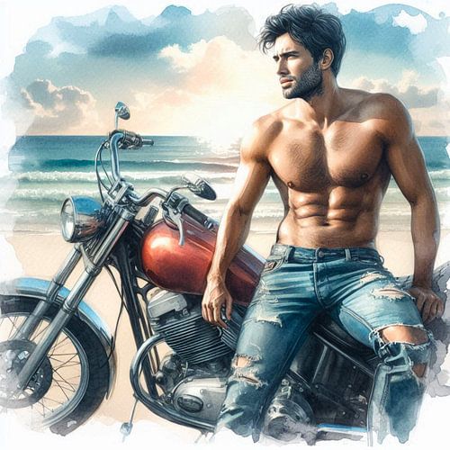 Man met motor op het strand