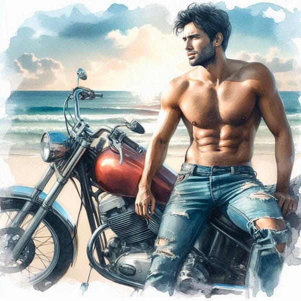 Man met motor op het strand van Bernhard Karssies