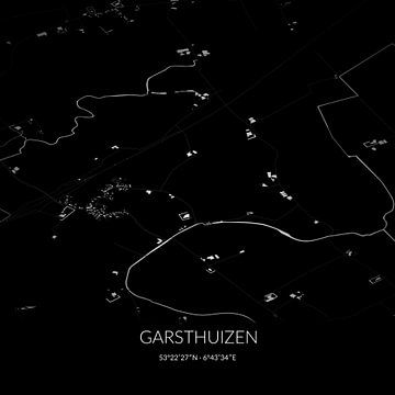 Zwart-witte landkaart van Garsthuizen, Groningen. van Rezona