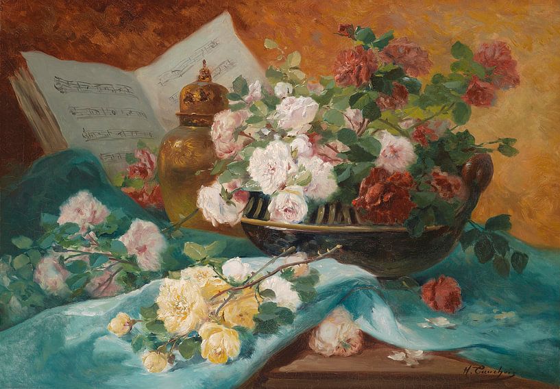 Still life with roses in a bowl, Eugène Henri Cauchois by Masterful Masters